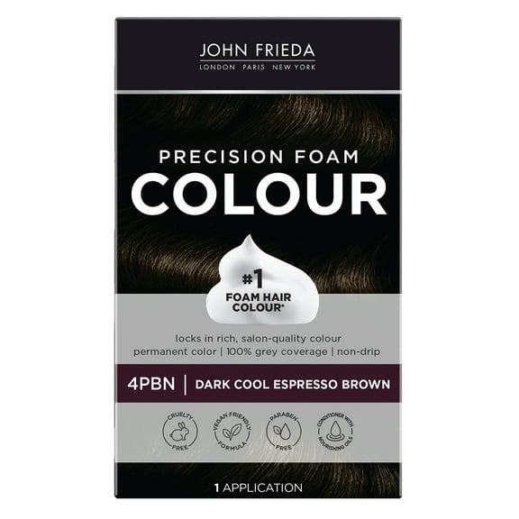 John Frieda Precision Foam Brown Permanent Hair Color Kit, 5NBG Medium Chestnut Brown, 1 Application