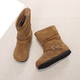 thumbnail image 6 of WAVSUF Girls Fleece Wide Width Boots Round Toe Soft Sole Anti Slip Fall Daily Mid Calf Boots Brown Size 2T, 6 of 9