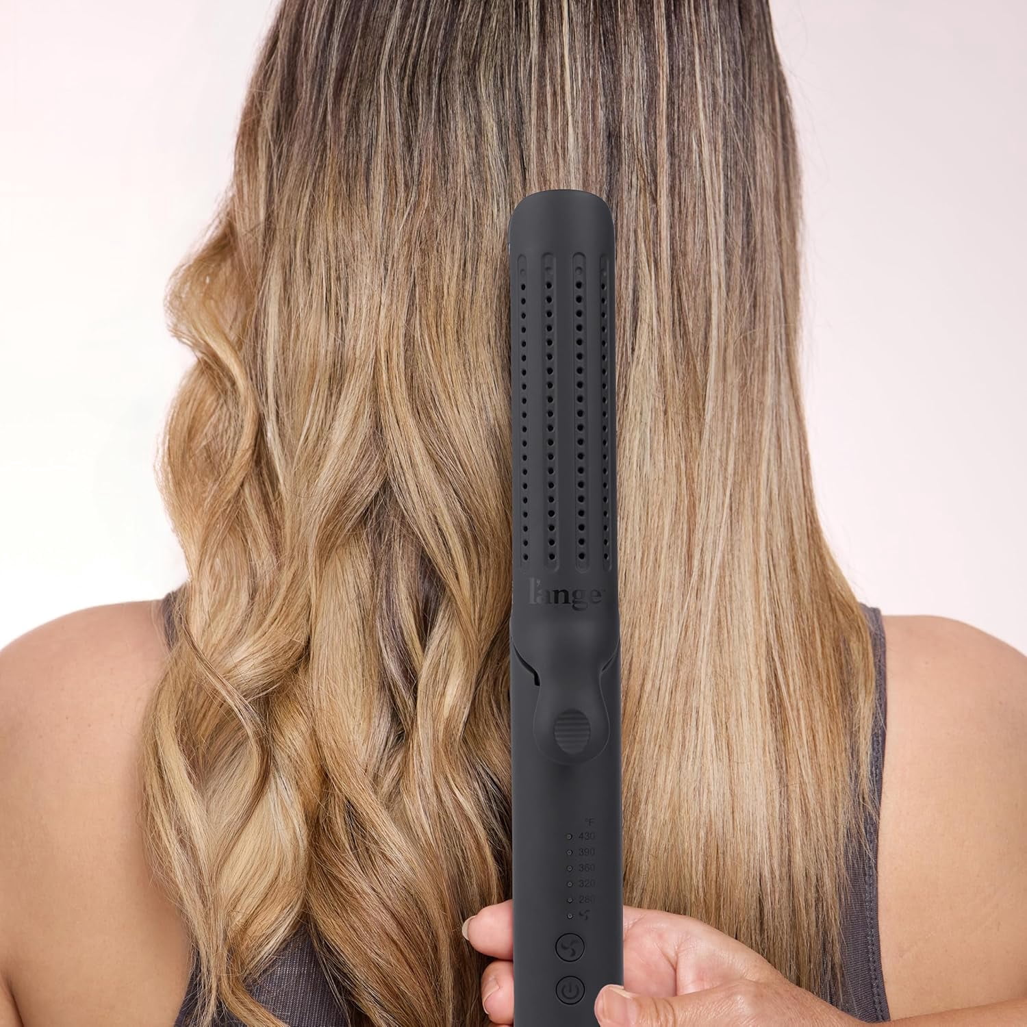 L'ANGE HAIR Le Duo Edge 360° Airflow Titanium Styler Blush | 1” Wide Titanium Plates with Rounded Corners & Softly Beveled Edges (Black)