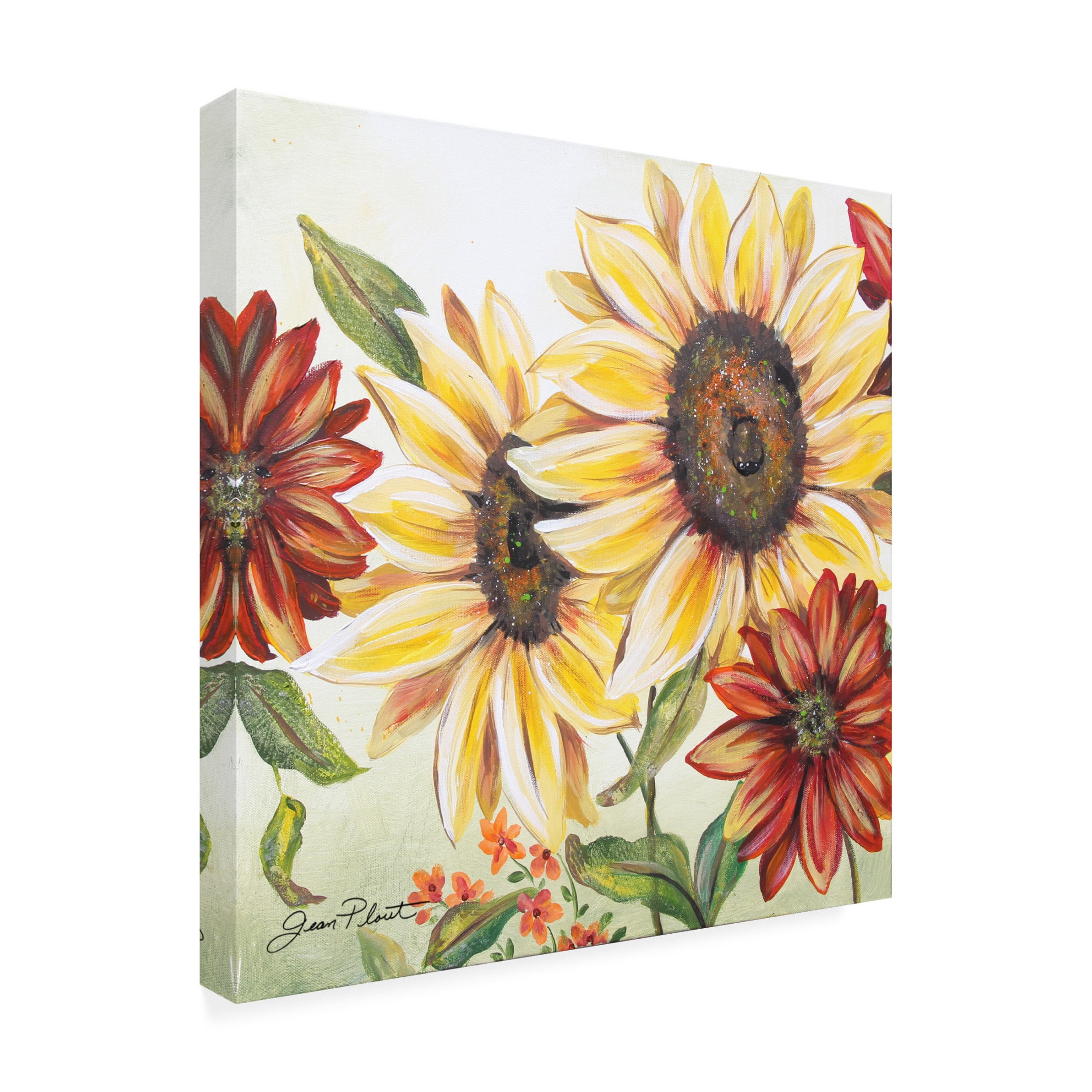 Canvas Wall Art - Jean Plout 'Sunflower Joy A' Wall Art for Living Room, Bedroom, or Office Décor by Trademark Fine Art - 35 x 35 Inches