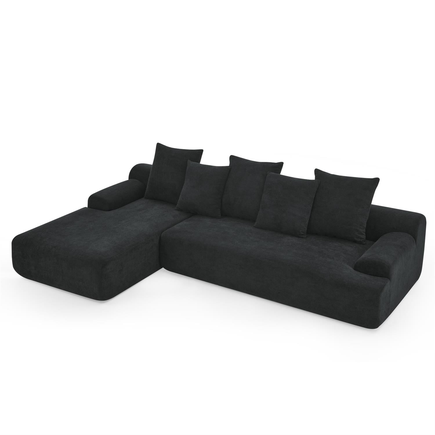 Demi Bonn 110"x67" Velvet L-Shape Sectional Sofa, Modern Upholstered Modular Couch for Living Room/Bedroom Furniture, Black