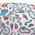 thumbnail image 3 of Bicycle Pouf Cover with Zipper, Hipster Lifestyle Objects of Bicycle Camera Vinyl Record Ice-Cream Apple Moustache, Soft Decorative Fabric Unstuffed Case, 30" W X 17.3" L, Multicolor, by Ambesonne, 3 of 5