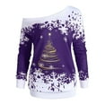 thumbnail image 3 of Christmas Tree Print Off The Shoulder Sweatershirt For Womens Causal Blouse Long Sleeve Loose Slouchy Pullover Plus Size Tops, 3 of 3