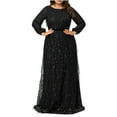 thumbnail image 2 of Dwaogom Upgrade Sequined Mermaid V Neck Long Slit Sleeve Prom Evening Dress Bridesmaid Party Dresses with Long Sleeve Ball Gown Women's Fashion Casual Solid Color Long Sleeve Round-Neck Dress, 2 of 8