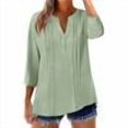 thumbnail image 7 of Hfnxid Women's Cotton Linen 3/4 Length Sleeve Tops Henley Neck Button Shirts Fashion Pleated Casual Loose Fit Blouses Summer Casual Roll Up Sleeve Shirt, 7 of 7