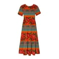 thumbnail image 3 of Puntoco Vestido Midi De Moda Para Mujer, Vestido Retro Con Estampado Floral En Capas, Doble Bolsillo, Manga Corta, Cuello Redondo, Rojo Xxl,Regalos Para Mujer Joven, 3 of 4