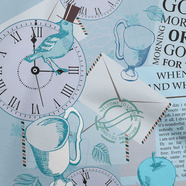 oneOone Polyester Lycra Baby Blue Fabric Nostalgia Craft Projects Decor Fabric Printed By The Yard 56 Inch Wide
