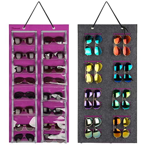 Dust-Proof Hanging Sunglasses Organizer,32 Slots Double Sided Sunglasses Storage Wall Pocket,Eyeglasses Display Storage 