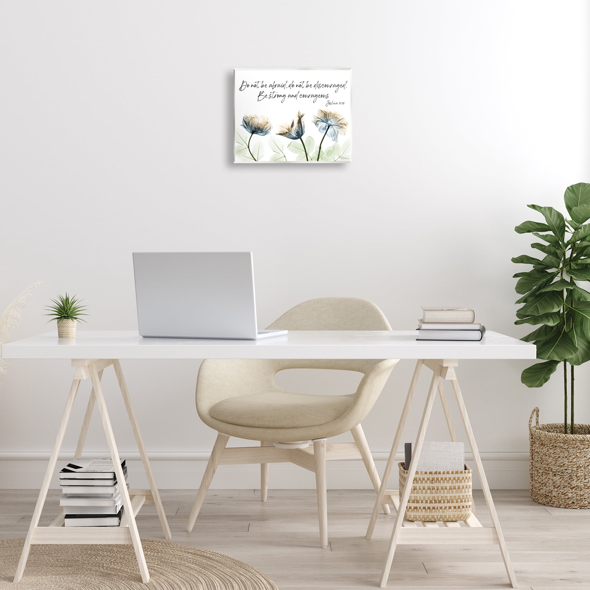 Stupell Industries Strong & Courageous Floral Religious Painting Unframed Art Print Wall Art, 14 x 11