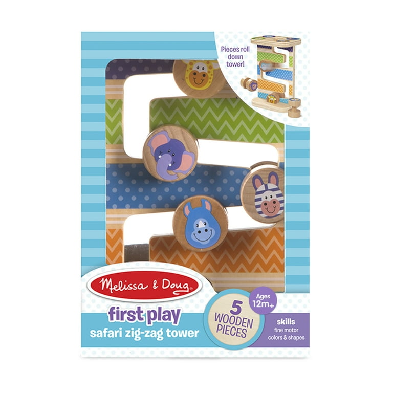 Melissa & Doug First Play Wooden Safari Zig-Zag Tower With 4