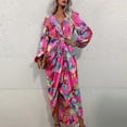 thumbnail image 5 of Robes pour Femmes Décontractées 2023 Robe Sexy à Manches Longues Col en V Contraste Taille Élastique Rose TG, 5 of 5