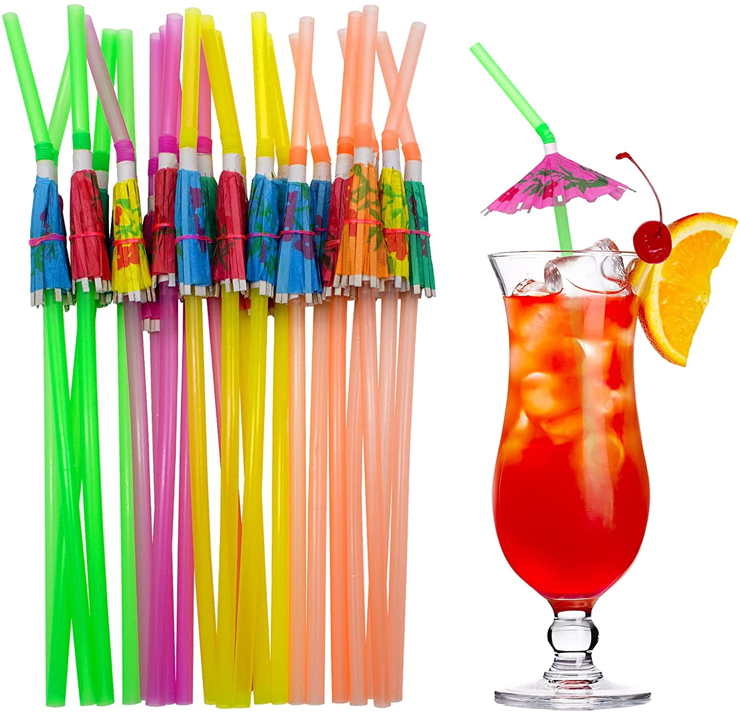 BLUE TOP 100pcs Umbrella Drink Straws 9.45 Inch Assorted Colors, Fancy