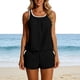 thumbnail image 5 of Traje de baño Tankini para mujer, de color liso, conservador, sin espalda, con bloques de color, con bolsillo, shorts de baño, conjunto de dos piezas, traje de baño de dos piezas para mujer, trajes de, 5 of 9