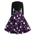 thumbnail image 5 of Women's Halloween Dress Bat Spider Long Sleeve Cocktail 1950s Vintage Dresses Crew Neck Hepburn Retro Casual Dress with Belt 4XL, 5 of 6