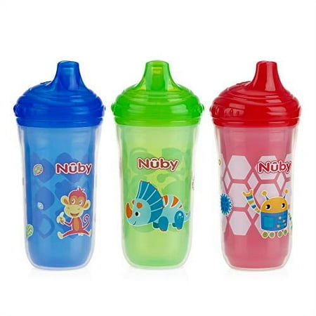 Nuby 3 Piece Insulated No Spill Easy Sip Cup with Vari-Flo Valve Hard Spout, Boy, 9 Oz