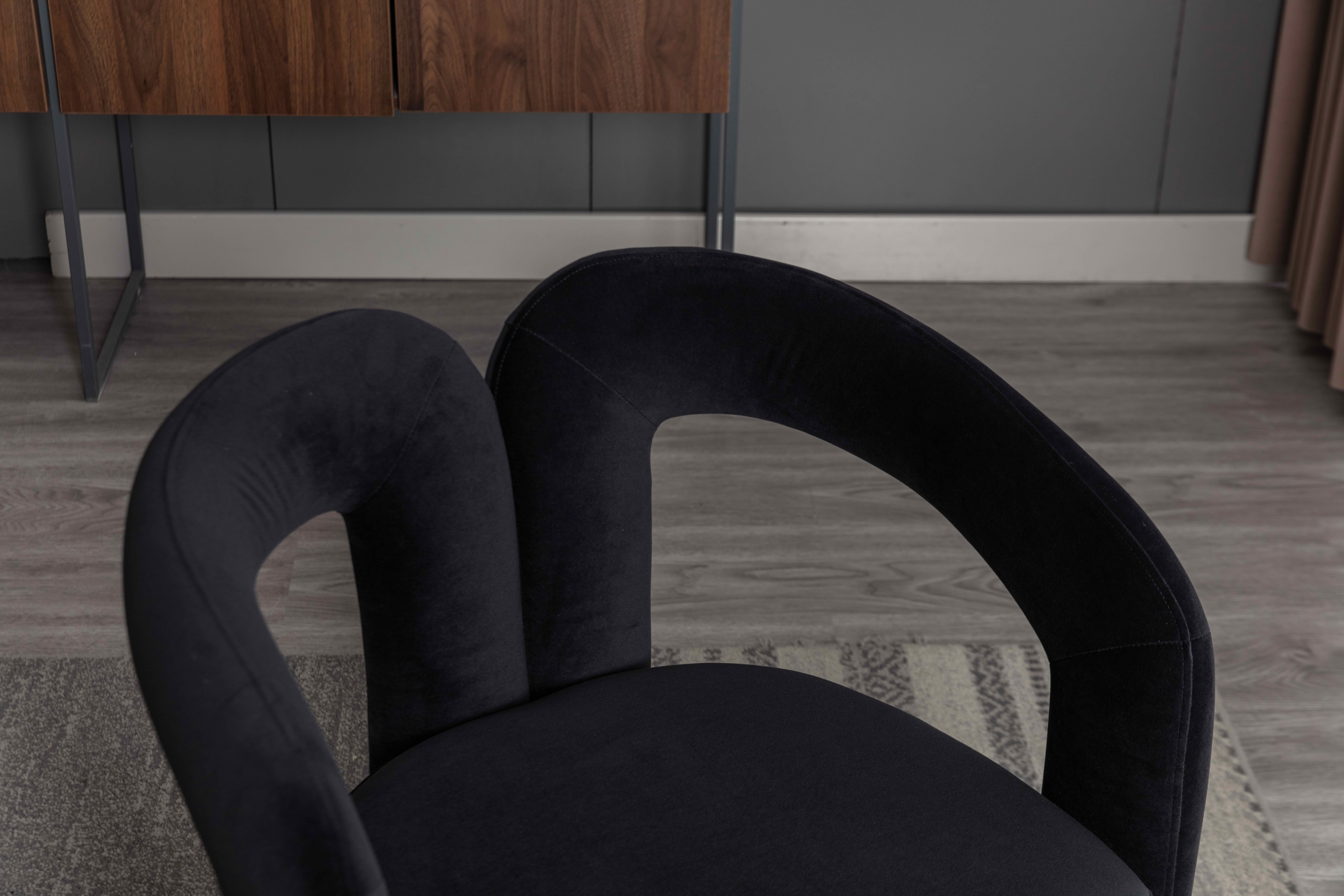 MAYEERTY Set of 2 Velvet Dining Chairs, Curved Back Side Chairs, Wood Legs, 250 lb Capacity, Black
