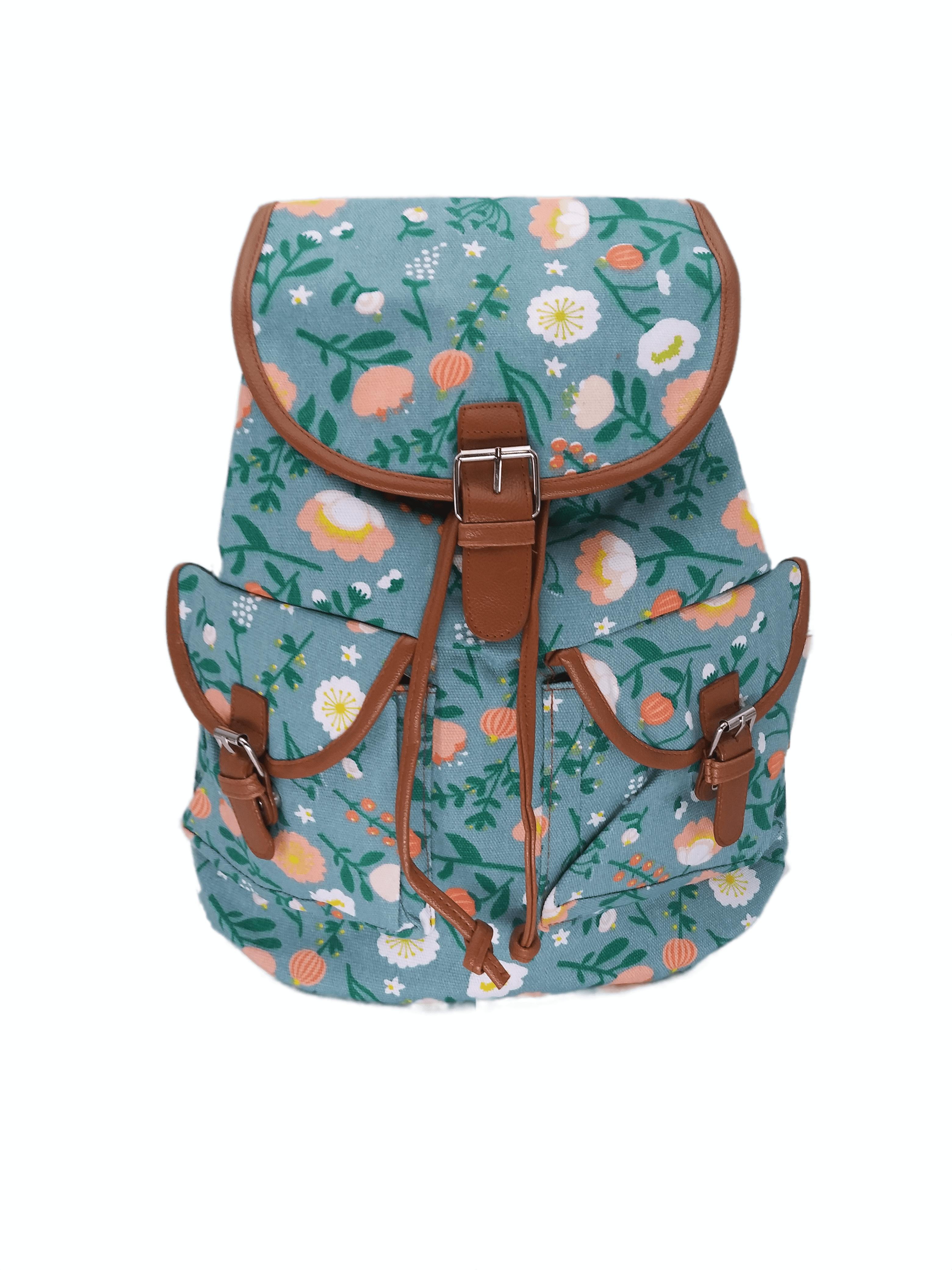 Caravan canvas watercolor floral drawstring backpack Watercolor illustration of Vintage backpack with yellow  main image 3