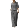 thumbnail image 2 of hoksml Women's 2 Piece Outfit Collared Neck Short Sleeve Top and Wide Leg Pants Cotton Linen Blend Casual Set, 2 of 8