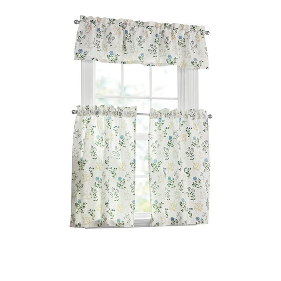 Mainstays Printed Tiers and Valance Set, 3-Piece, Multi, 56" W x 36" L, Indoor Curtain, Adult