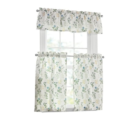 Mainstays Printed Tiers and Valance Set, 3-Piece, Multi, 56" W x 36" L