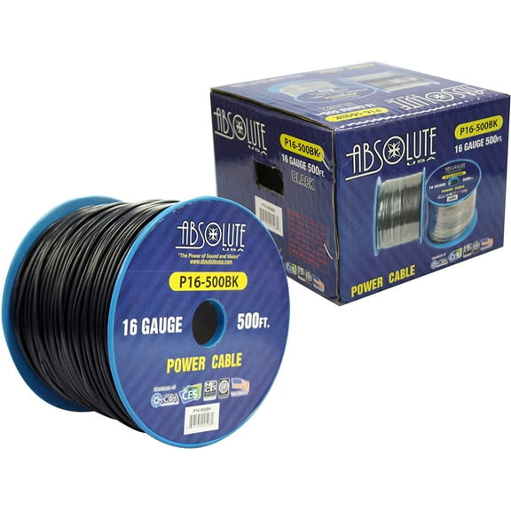 Absolute USA P16-500BK 16 Gauge 500-Feet Spool Primary Power Wire Cable (Black)