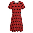 thumbnail image 4 of Black Polka Dots on Red Background Sundress Short Sleeve Dress Summer Women Clothes Dress for Women Dresses, 4 of 7