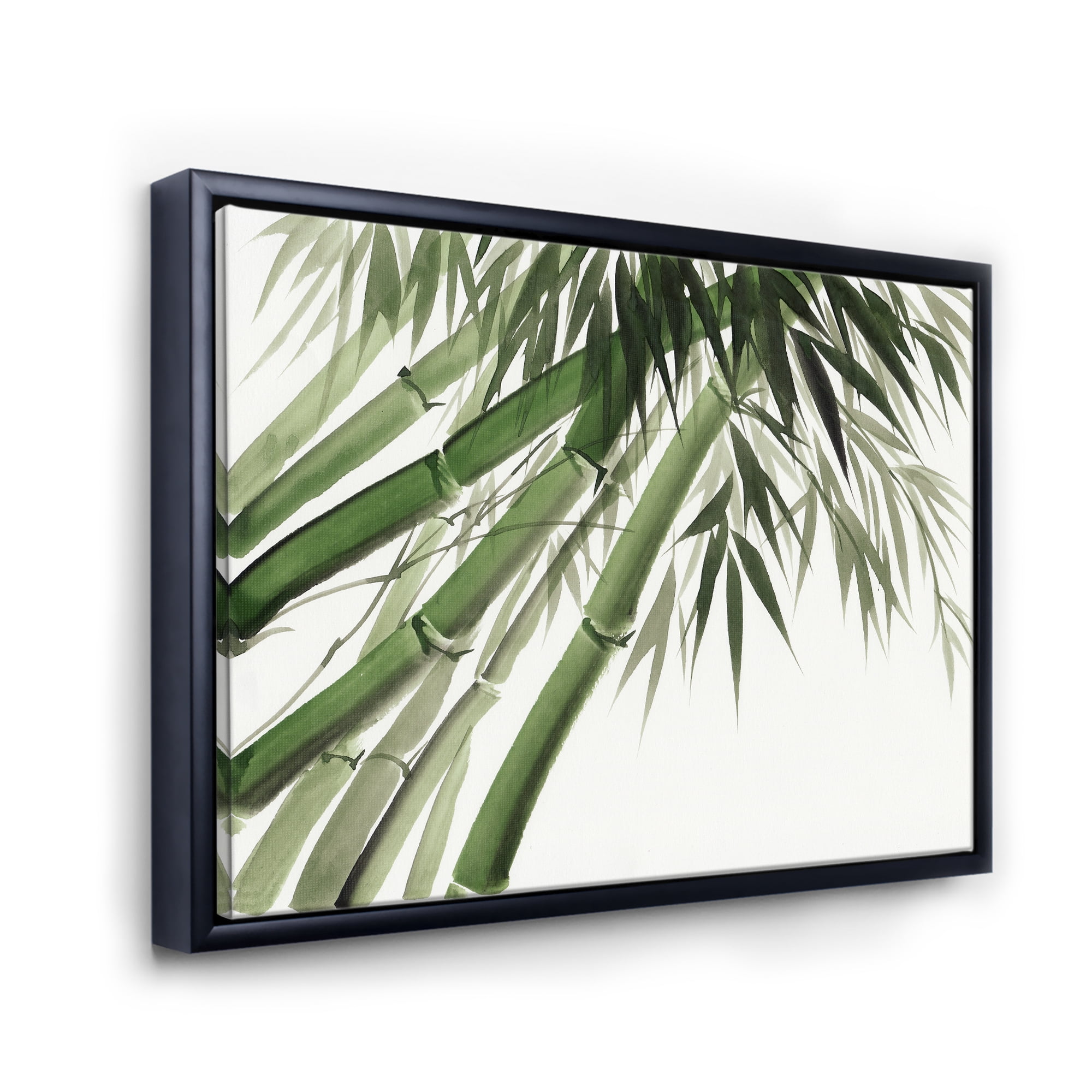 Ancient Dark Green Bamboo 32 in x 16 in Framed Painting Canvas Art Print, by Designart