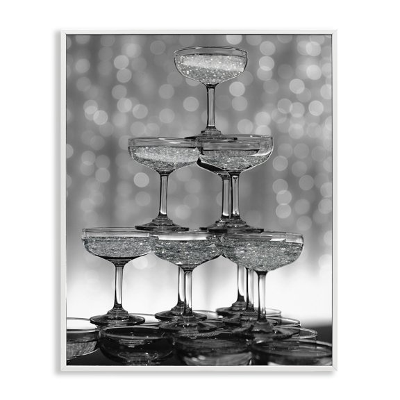 Stupell Industries Contemporary Stacked Champagne Glasses White Framed Giclee Art, 11 x 14, by Lil' Rue
