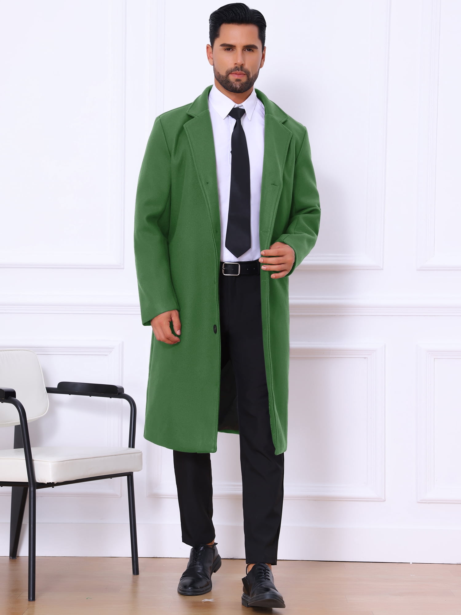 DARING DIVA Men's Single Breasted Notch Lapel with Pockets Trench Overcoat S Green-New