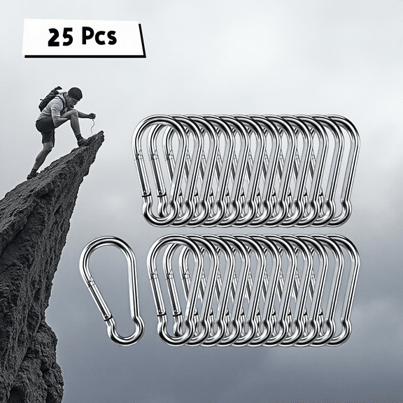25 Pcs Carabiners 1.97 inch Stainless Steel Spring Snap Hooks Carabiner Clip for Camping Hiking Keys
