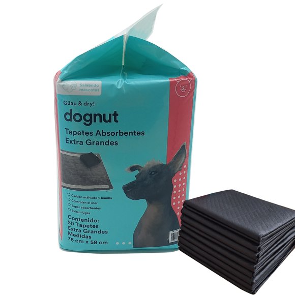 dognut - Tapete Entrenador de Carbón para Perros, Extra Grandes, 100 Almohadillas, 6 Capas, Secado rápido, ultrabsorbente, a Prueba de Fugas, Control de Malos olores dognut Rectangular XL