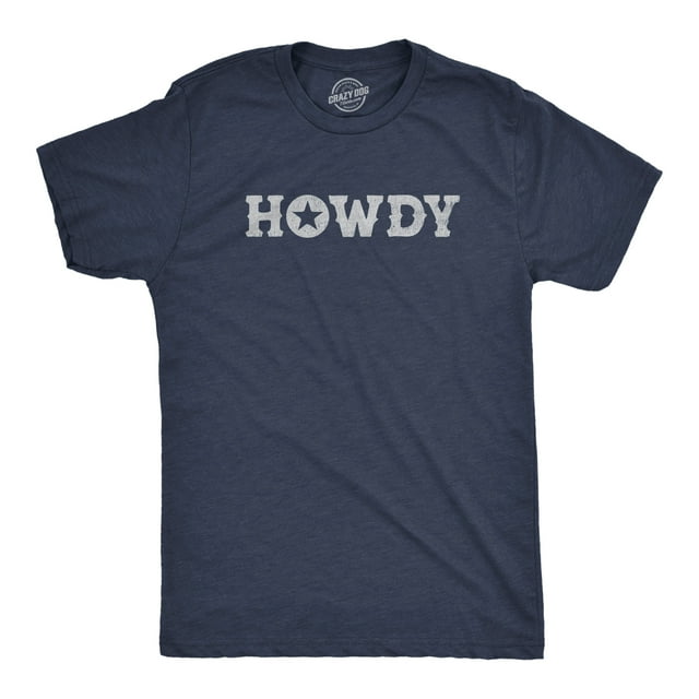 Mens Howdy T Shirt Funny Western Cowboy Greeting Tee for Guys (Heather Navy - HOWDY) - XL