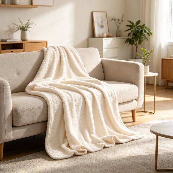 Plush Flannel Throw Blanket - Ultra-Soft & Cozy Couch Blanket, Lightweight Warm Fluffy Sofa Blanket for All-Season, Machine Washable Living Room Decor, White, Ccwuwei