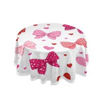 60 Inch Round Tablecloth with White Lace Trim Fall Table Cover for Elegant Dining Decor Red and Pink Bows