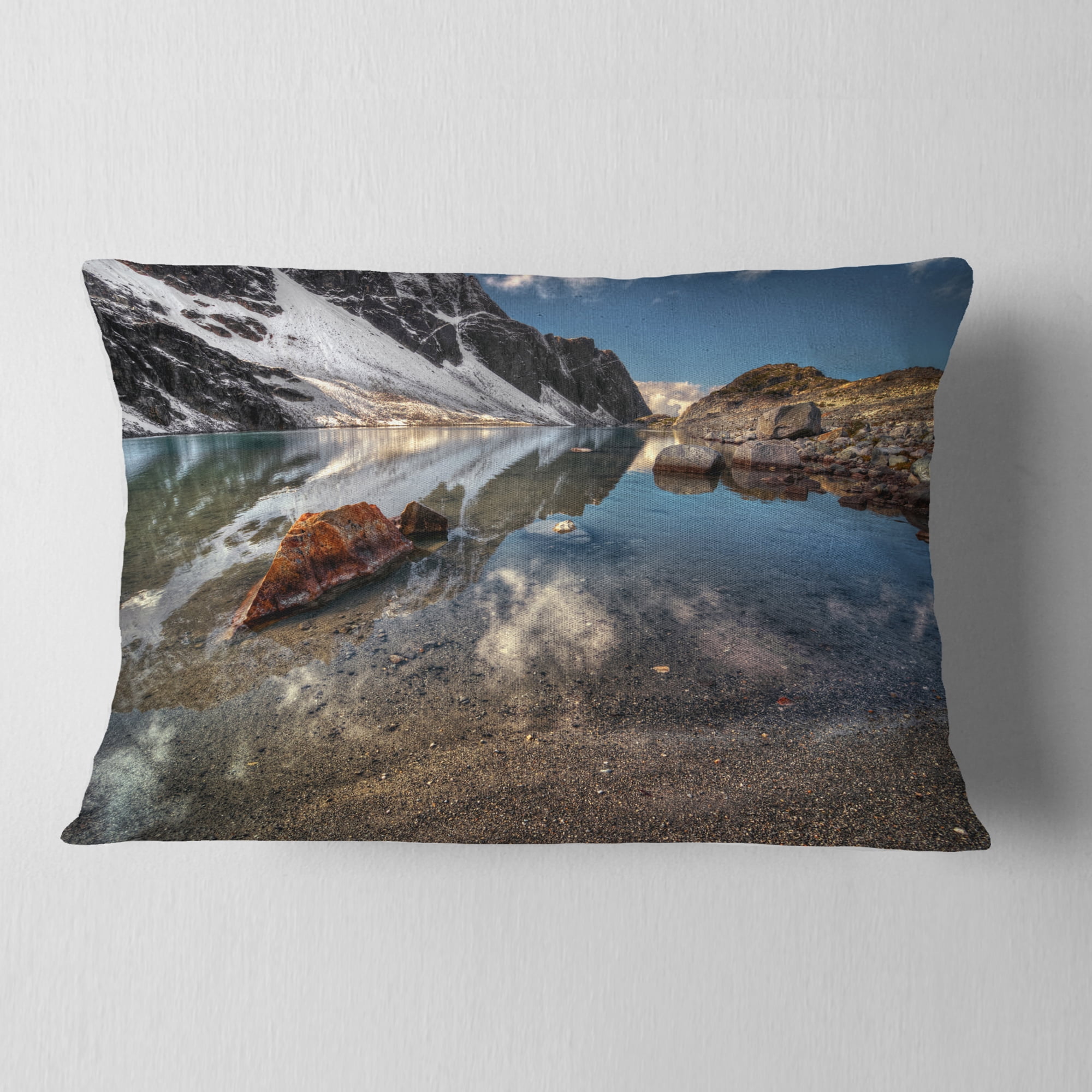 Designart Sapphire Mountain Lake View - Landscape Printed Throw Pillow - 12x20