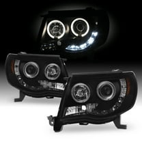 AKKON - For Toyota Tacoma Pickup Black Smoke Dual Halo Ring Design Projector LED Replacement Headlights