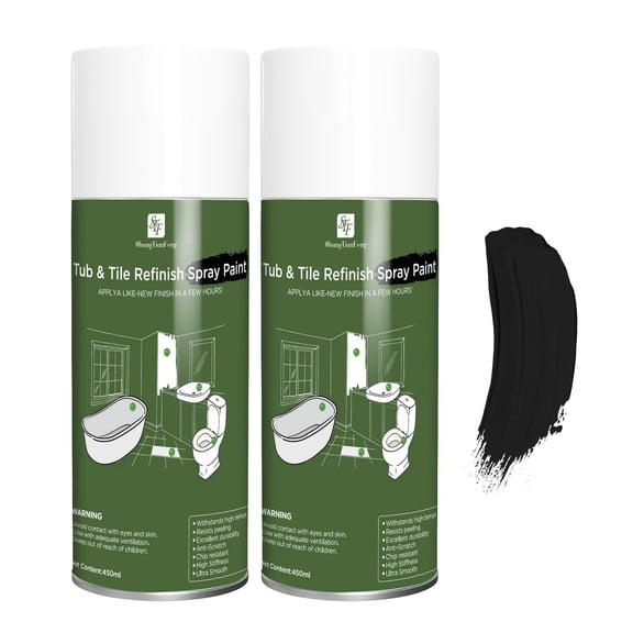 2 Pack Black Spray Paint for Bathtub & Tile | Bathroom Refinishing Kit | Aerosol Ceramic Paint for Porcelain, Fiberglass, Ceramics | DIY Countertop & Wallpaper Paint