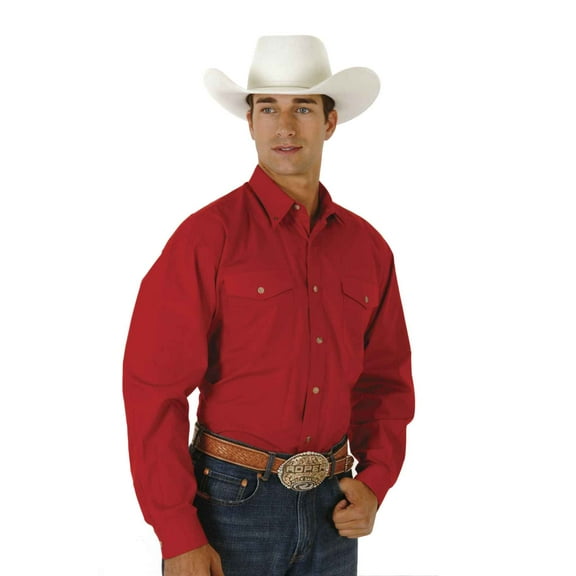 Western Shirt Mens L/S Button Solid Tall Red 03-001-0665-0022 RE