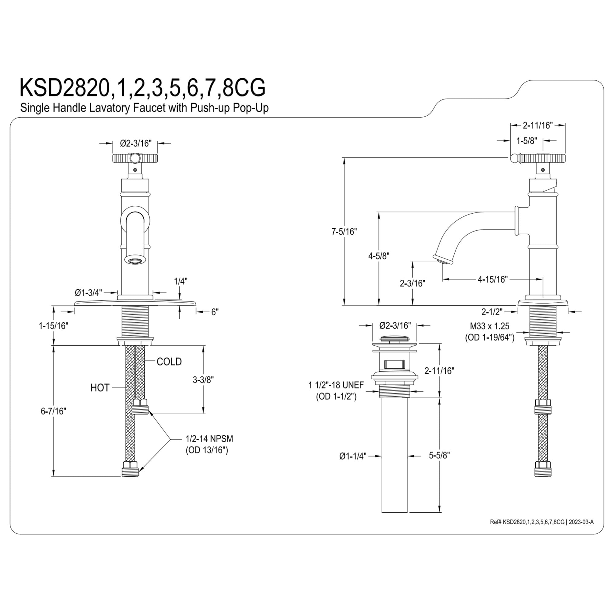 Kingston Brass KSD2825CG Fuller One-Handle Single-Hole Bathroom Faucet with Deck Plate and Push Pop-Up Drain, Oil Rubbed Bronze
