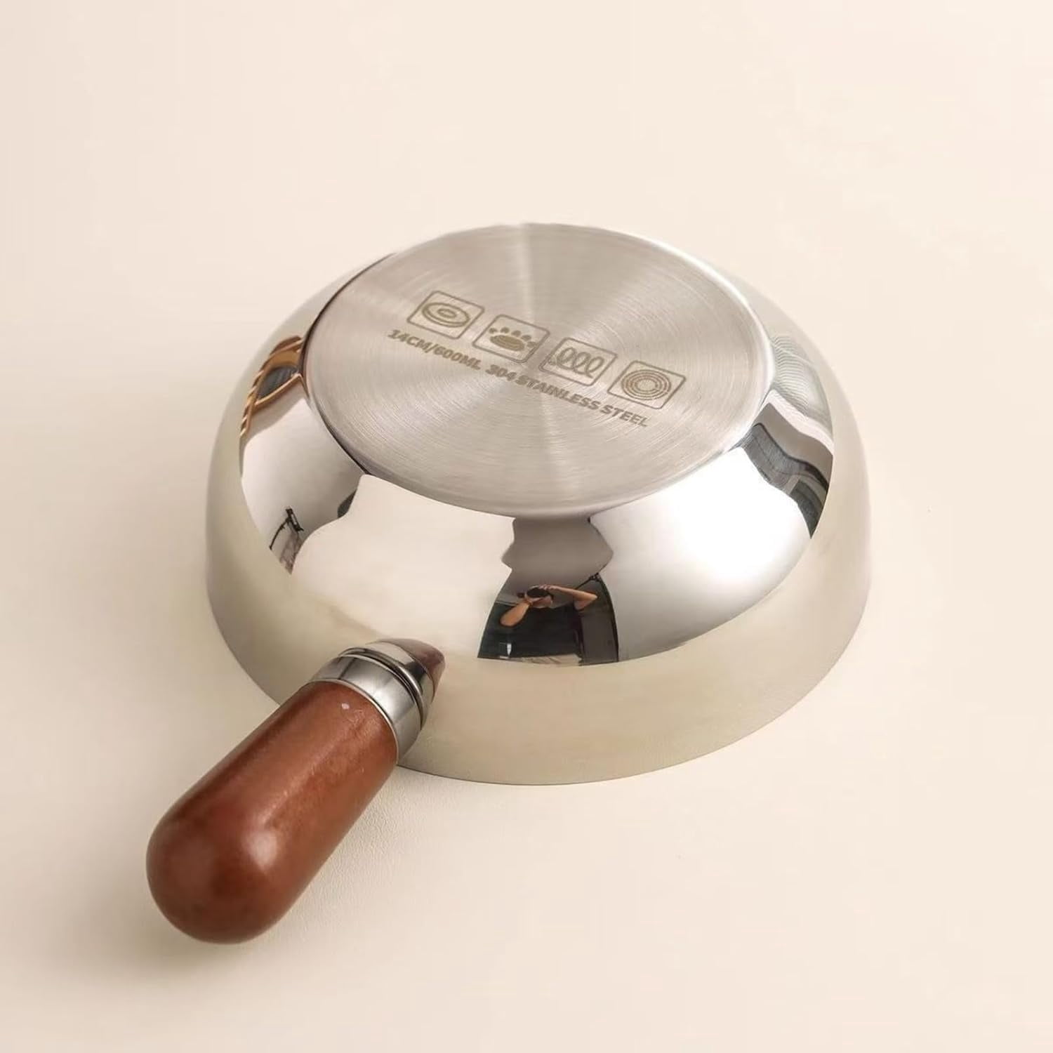 Stainless steel instant noodle pot peach wood small cooking pot