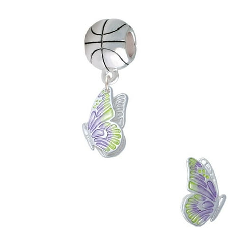 Translucent Purple & Lime Green Flying Butterfly - Basketball Charm Bead