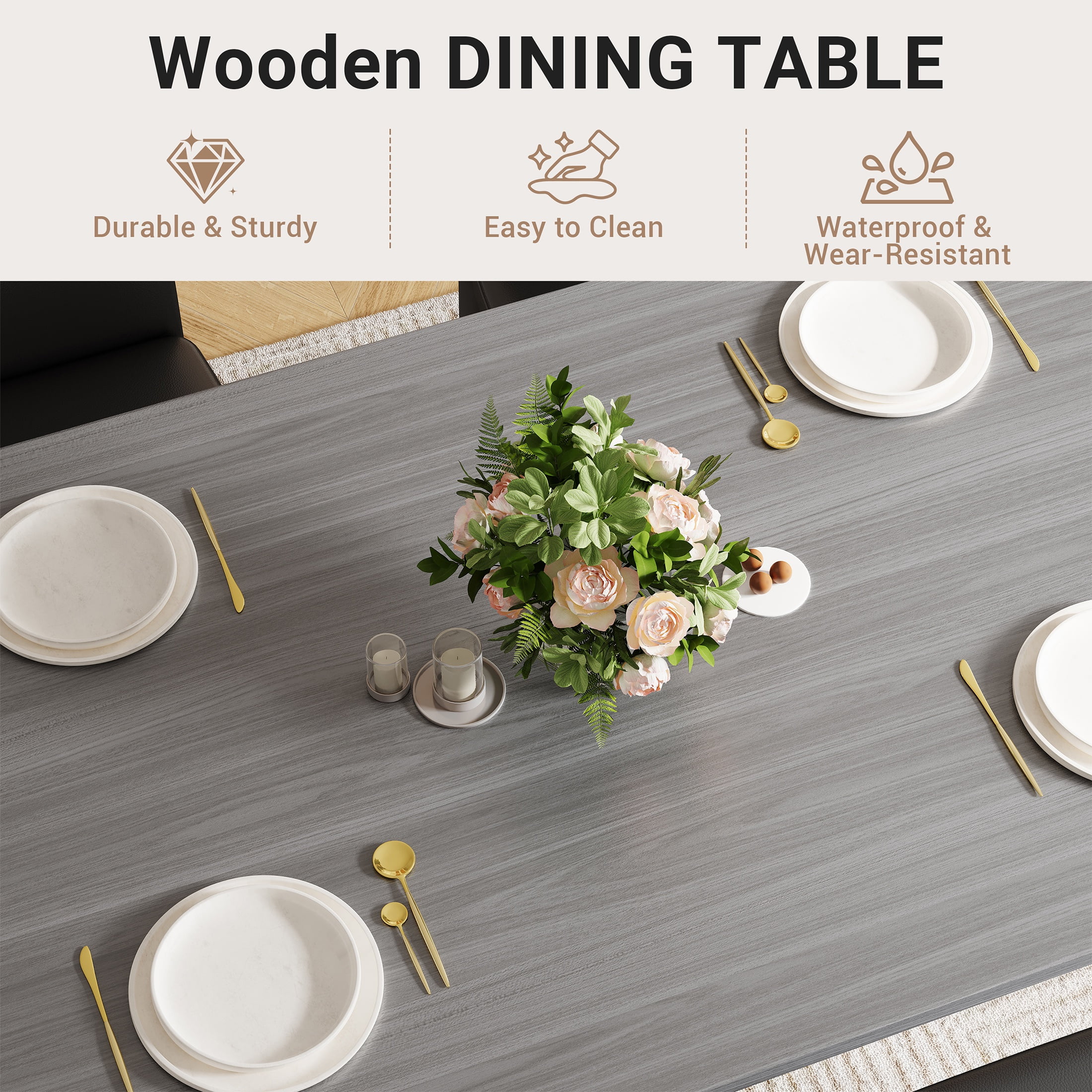 PORKISS 5 Piece Dining Set, Dining Table and Chairs Set for 4, Rectangle Kitchen Dining Table Set with 4 Upholstered Chairs, for Small Space, Breakfast Nook, Gray