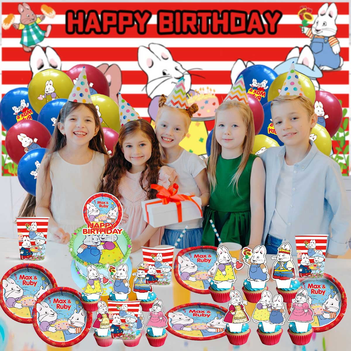 Max and Ruby Party Supplies Latex Balloons Decor Banner Backdrop Kit Birthday Decorations