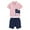 Pink Top + Navy Blue Shorts, variant on LYMAYTER Kids Boys T-Shirt Shorts Set 2PCS Toddler Short Sleeves Cartoon Tees Shirt + Solid Color Shorts Outfit for 2-8 Years