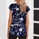 thumbnail image 3 of Blusas para las Mujeres Casual con Cuello en V Y Diseño Impreso, Manga Corta Suéter Top para Uso Diario en el Hogar, 3 of 6