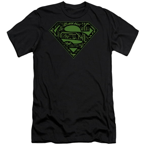 Superman Circuits Shield Premium Adult Slim Fit 30/1 T-Shirt Black