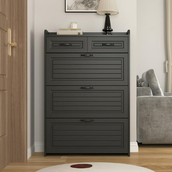 Barara King Shoe Cabinet with 3 Tilt-Out Drawers, Shoe Storage Cabinet with 2 Drawers and Ball Slide Rail for Entryway, Hallway, Living Room, Black