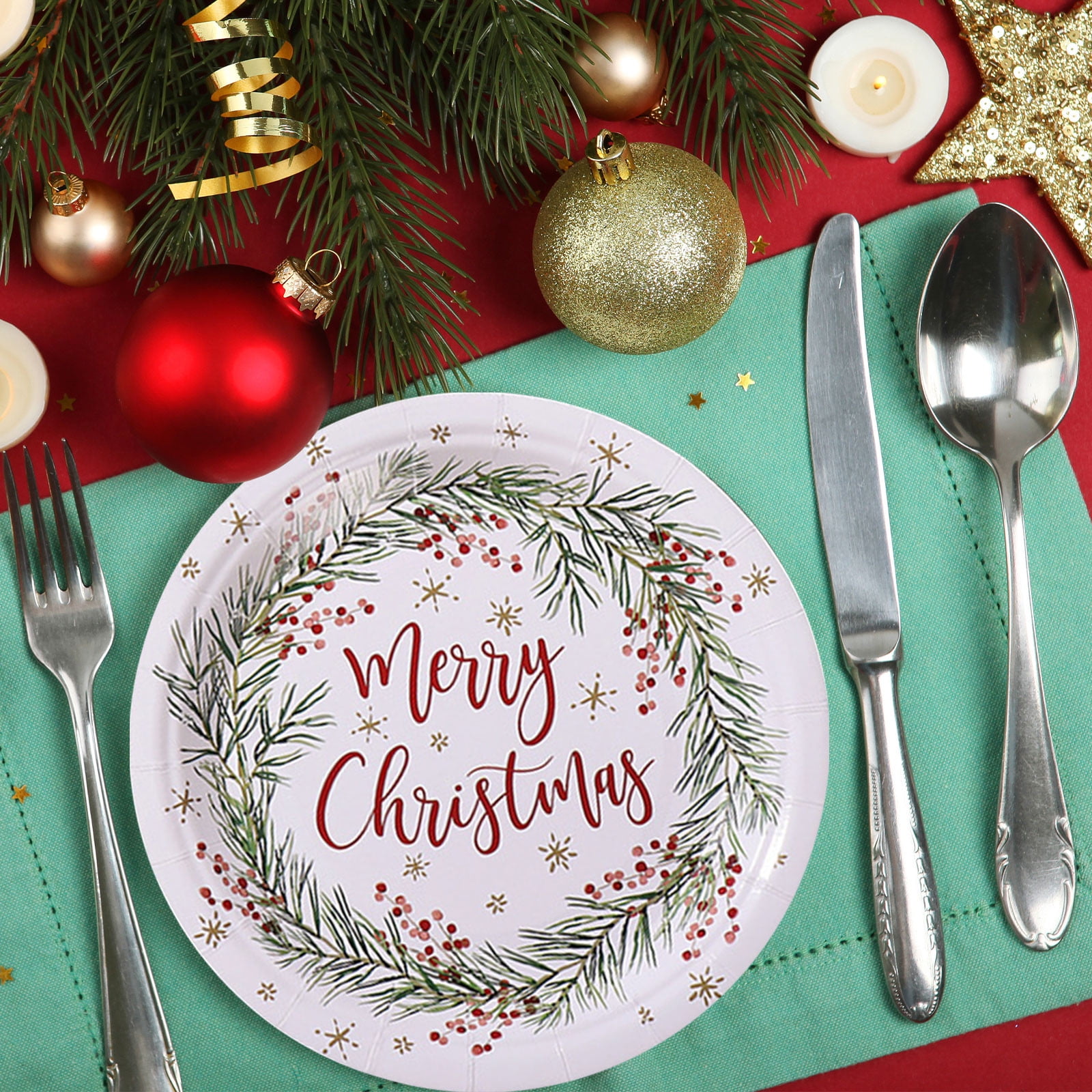 Luoshdecor Merry Christmas Plates,10Pcs-7in Tree Holiday Paper Plates Party Supplies Disposable Dinnerware for Christmas Holiday Celebration