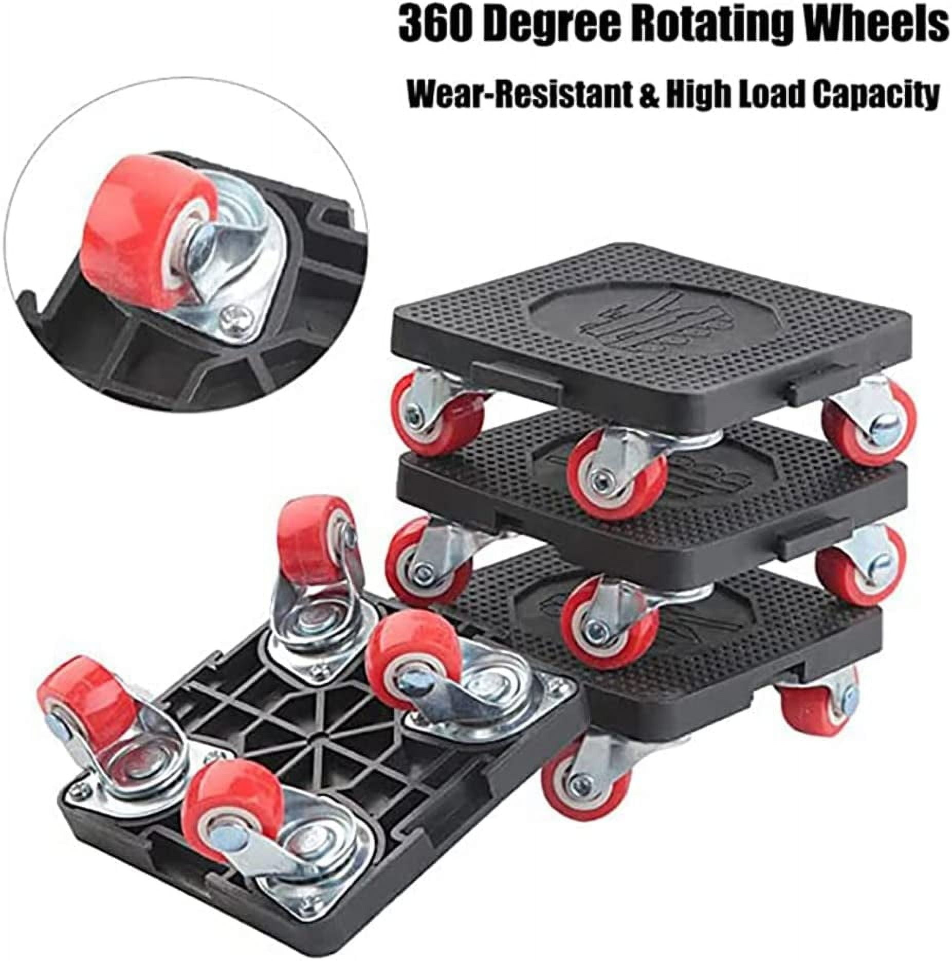 Heavy Duty Furniture Lifter Movers Dolly Wheel Roller Bar Hand Tools Set, Furniture Transport Moving Tools with 360° Rotation 4 Wheels Small Flat Dolly, 880 Lbs Capacity, Black