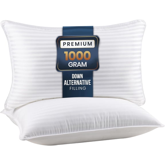 Utopia Bedding Bed Pillow with White Stripes - Set of 2 - Ultra Cozy & Relaxing For Adults, (Queen, 28"L x 20" W)